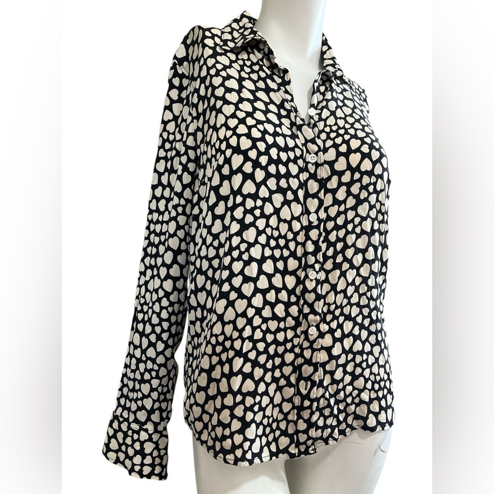 J. Crew Black and Cream Heart Pattern Shirt